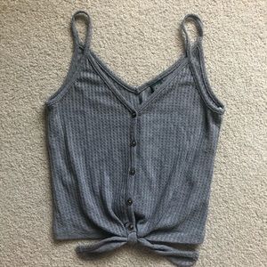 Gray knot front waffled tank top w/ buttons